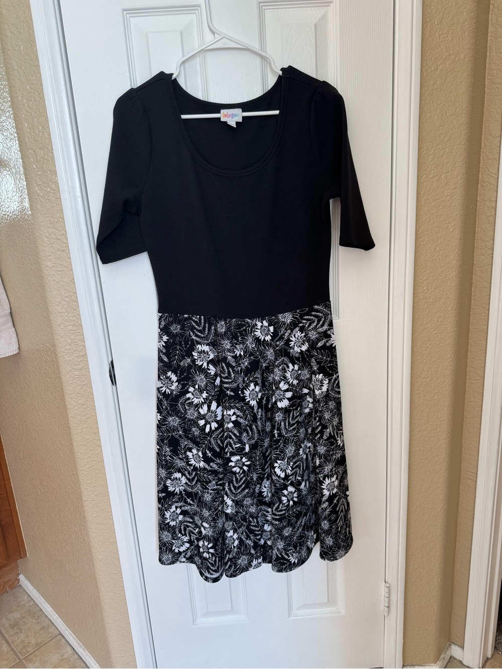 LuLaRoe Black Top with Monochrome Floral Midi Dress